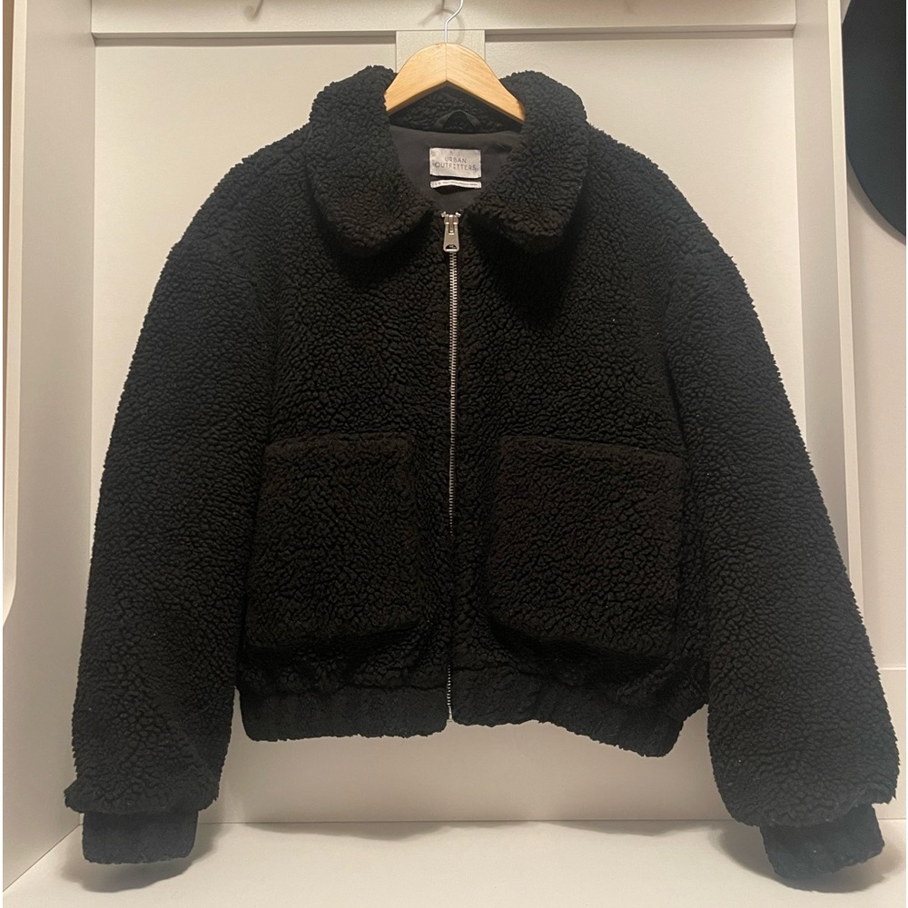 Urban Outfitters Cropped Teddy Coat Black